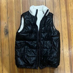 REBECCA MINKOFF Reversible Vest Sherpa Vegan Leather Medium Puffer Moto Punk